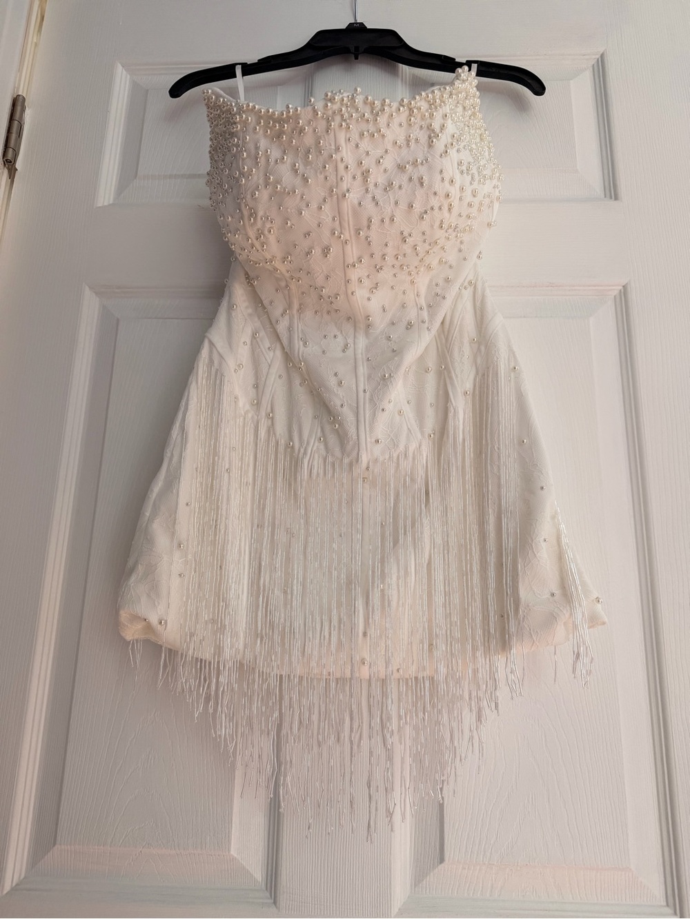 White Pearl Beaded Corset Mini Dress | Bachelorette / Bridal | Size 6